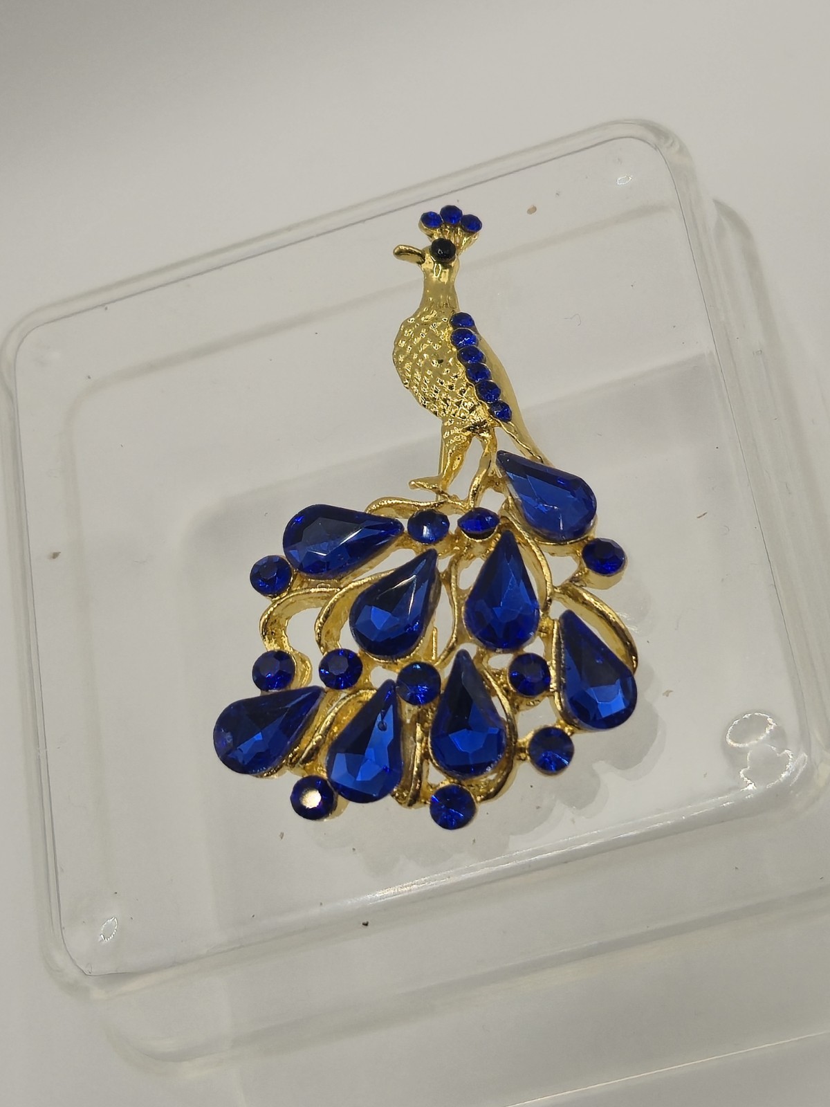 Blue Rhinestone And Glass Peacock Brooch Unbranded
