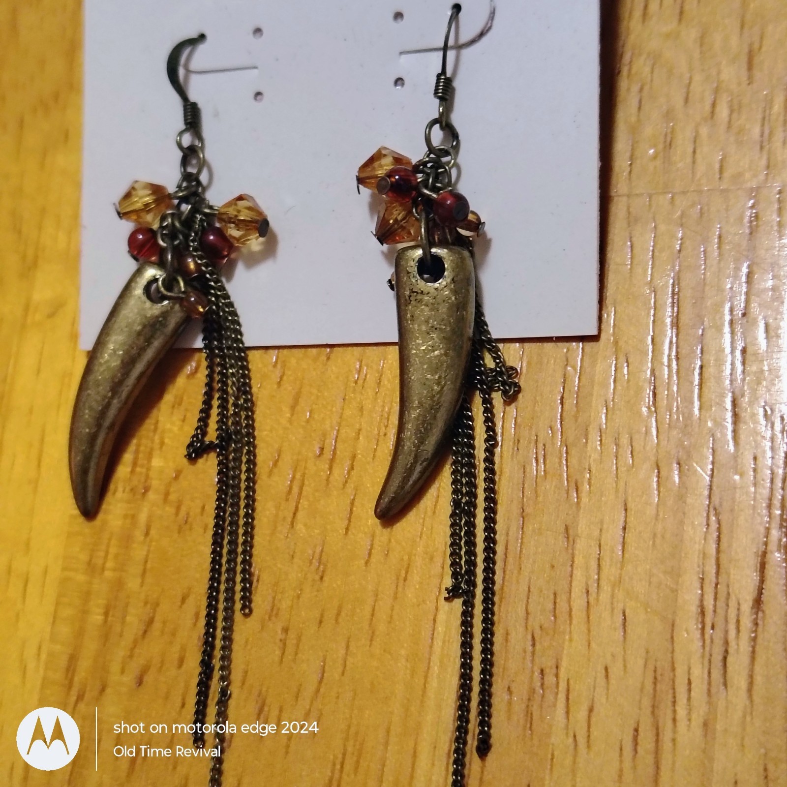 Xhilaration Horn Tusk Chain Fringe Dangle VTG Earrings Nickel Free NOS Boho Y2K
