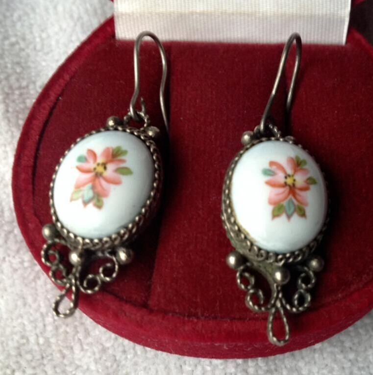 Earrings for Women Vintage Cupronickel Enamel Jewelry Flowers Nice