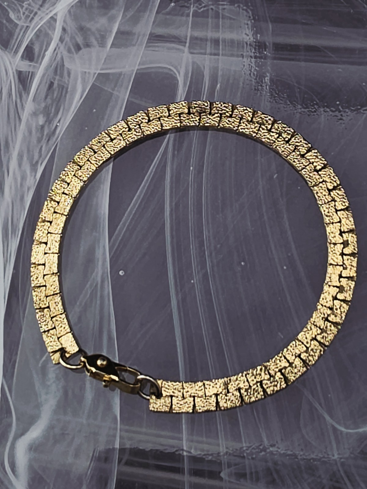 Vintage 10K Gold Overlay NUGGET TEXTURE Bracelet 7″ Non-Magnetic Bark Link PAT P