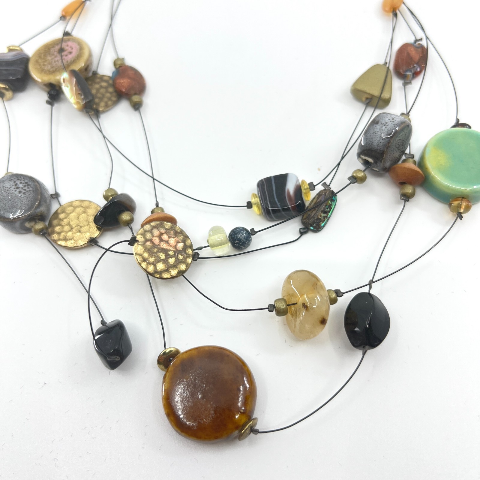 VTG You & I Multi-Strand Earth Tone Beaded Necklace – Artisan Mixed Media Style