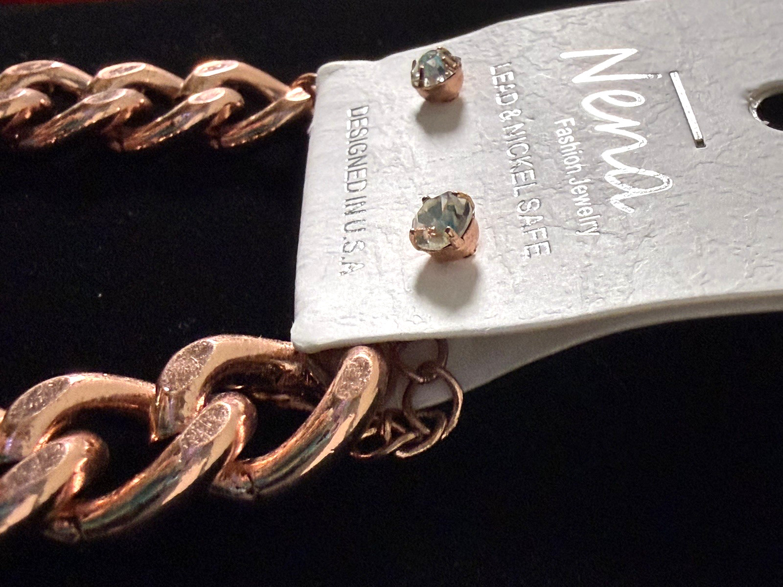 NENA Rose Gold-Tone Cuban Link Chain LOVE Plate Choker Necklace & Earrings Set