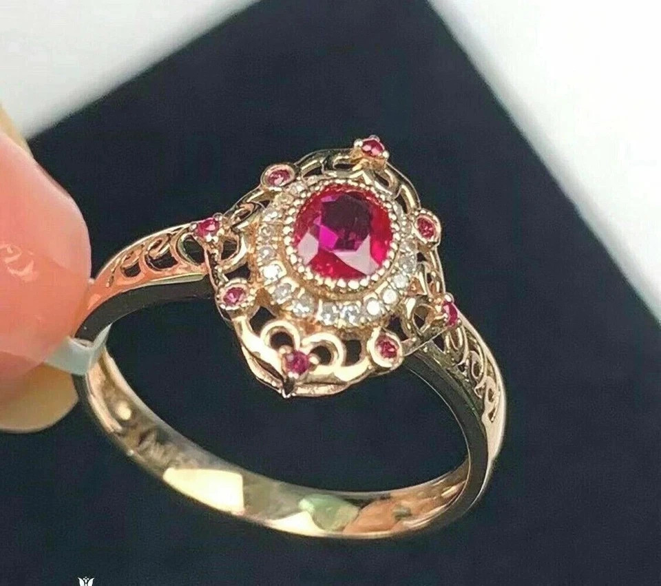 2Ct Art Deco Style Lab Created Ruby &Diamond Anniversary 14K Yellow Gold FN Ring