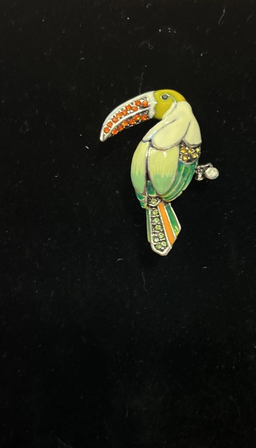 VTG Enamel Rhinestone Lucite Silver Metal Alloy Wire Rhinestone Bird Brooch 1950