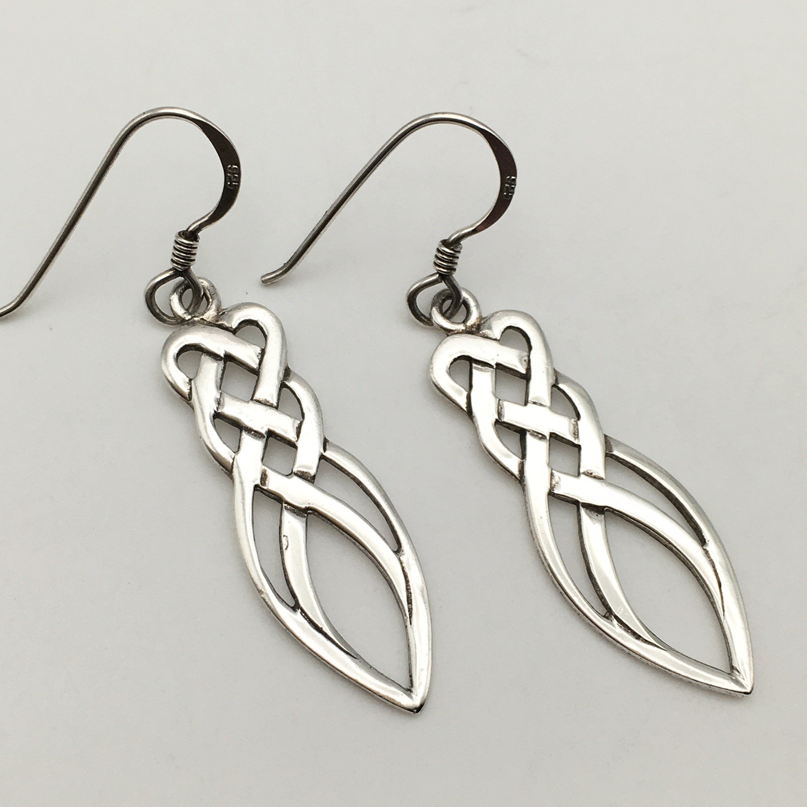 Vintage Sterling Silver Celtic Knot Hook Dangle Earrings Marked 925 3.1g #64