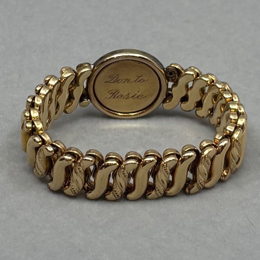 Carmen Gold Filled Sweetheart Bracelet Pink Rhinestones Retro DFB Co USA