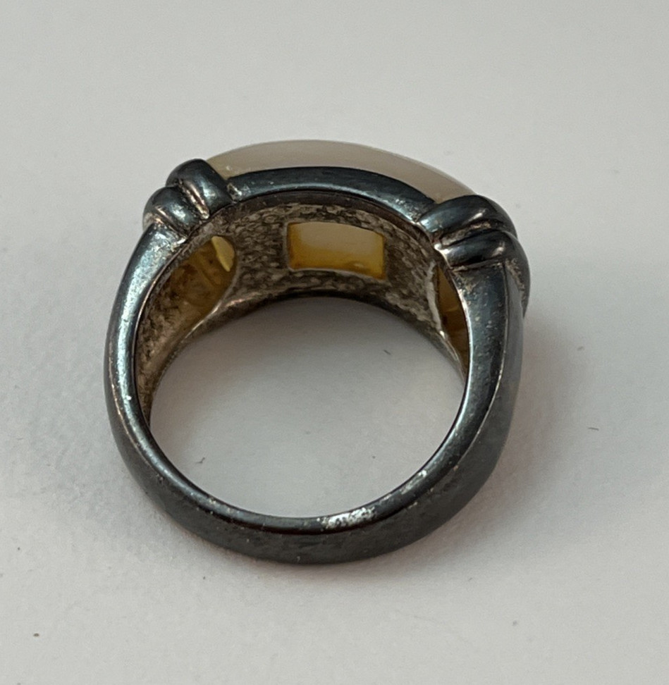Vintage 925 Sterling Silver MOP Mother of Pearl Ring Size 7 HONG KONG