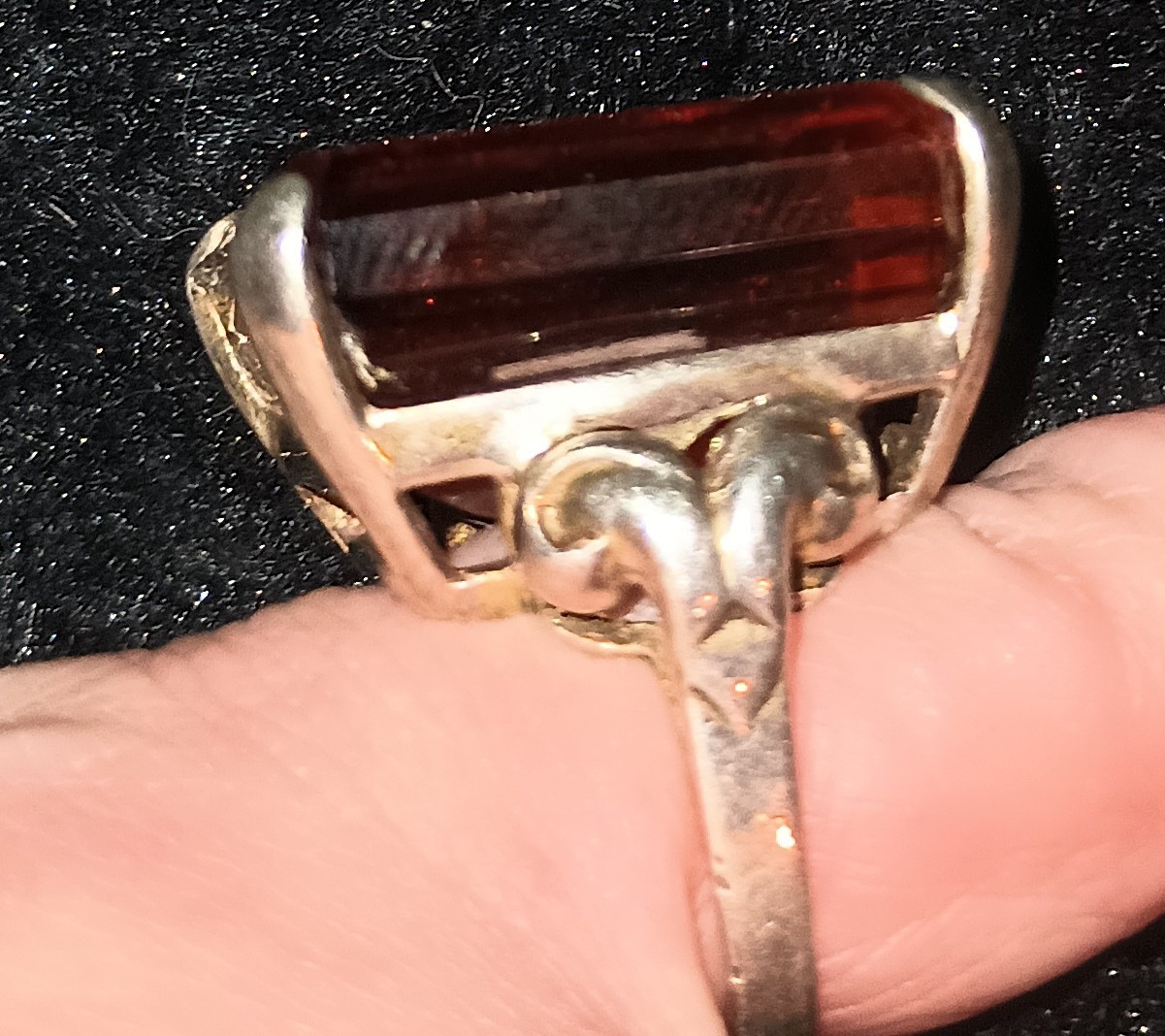 VTG Sterling Silver W/Orange Glass Setting Art Deco Style Cocktail Ring Sz 6 1/2
