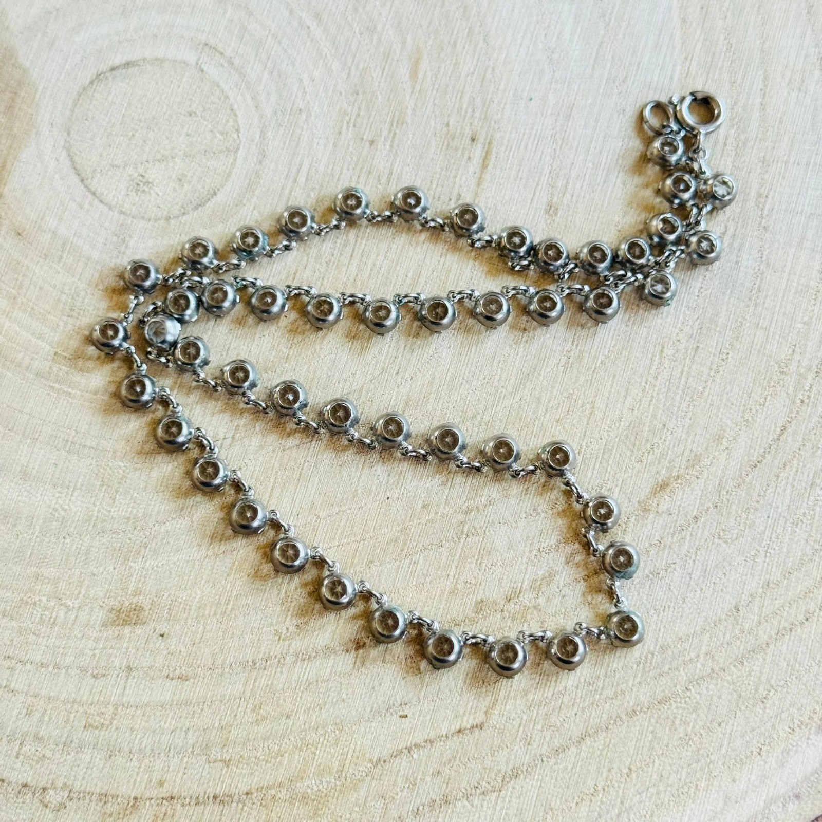 VTG Regal Riviere Crystal Choker Necklace art deco open bezel silver 925 15″ 5mm