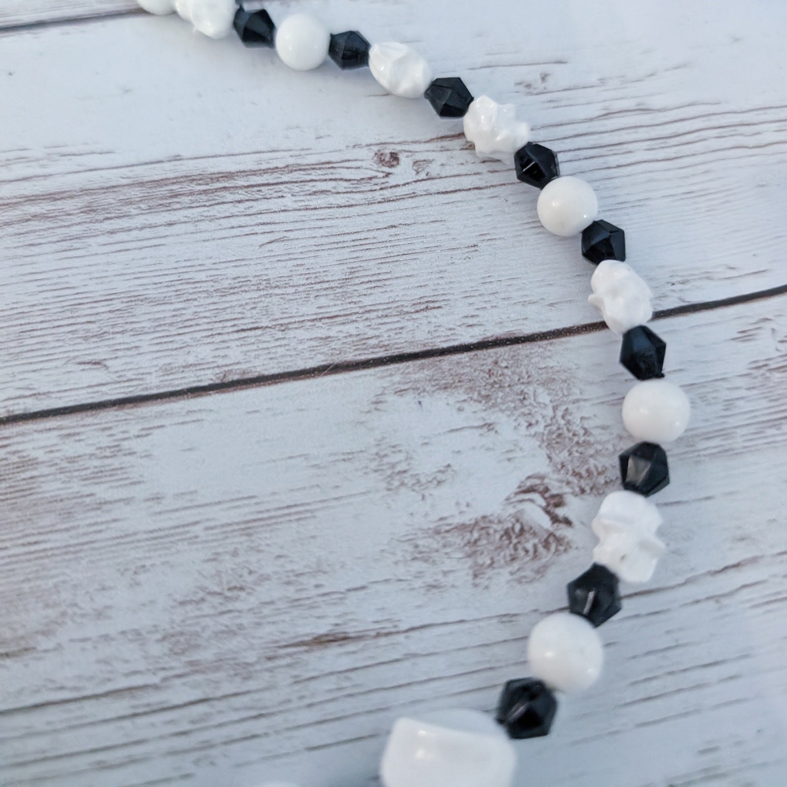 Vintage Necklace Statement Unusual Cream & Black Very Long Can Be Layered