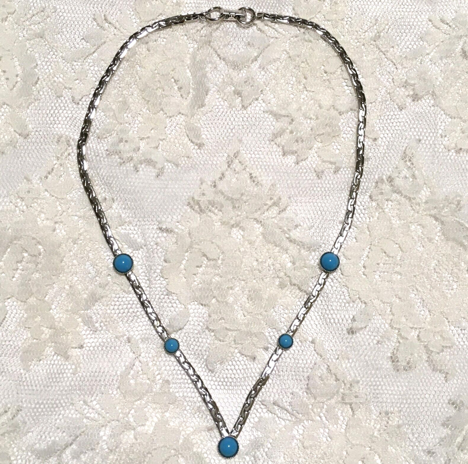 Vintage Western Silver Tone Necklace Blue Accents by Sarah Coventry