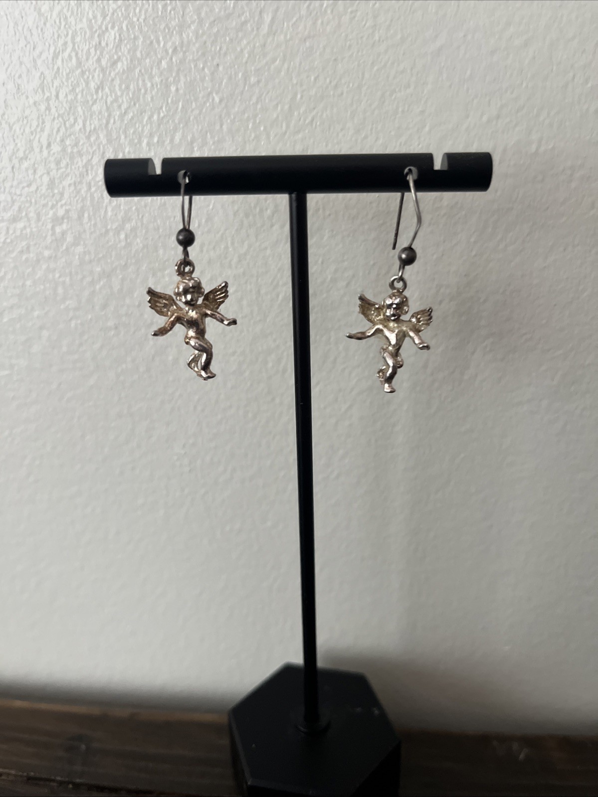 Vintage Sterling Silver Cherub Dangle Earrings Signed Unknown