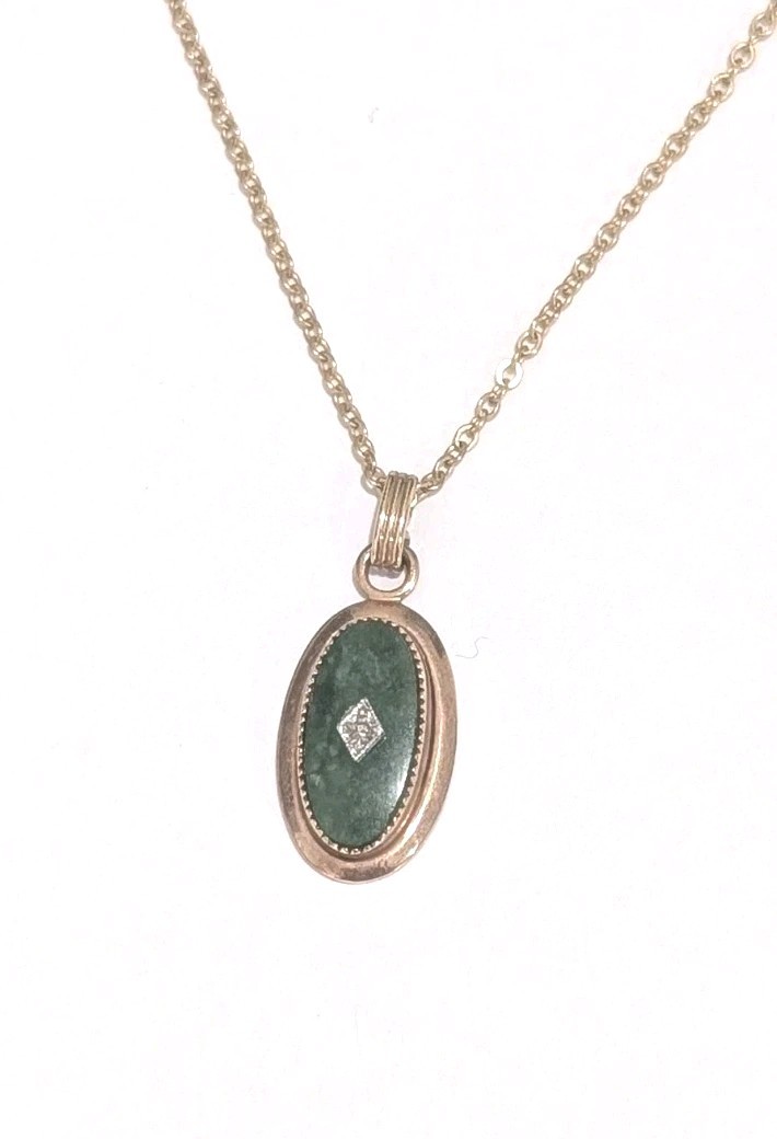 Vintage Designer CACO 1/20 12K GF Genuine Jade Diamond Chip 18″ Necklace