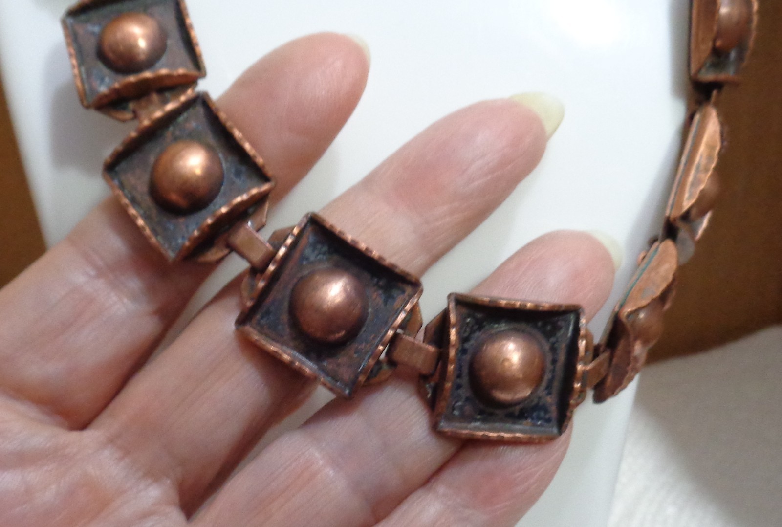 16 inch Vintage Solid Copper Renoir Square Link Necklace 3/4″ 3.7 oz