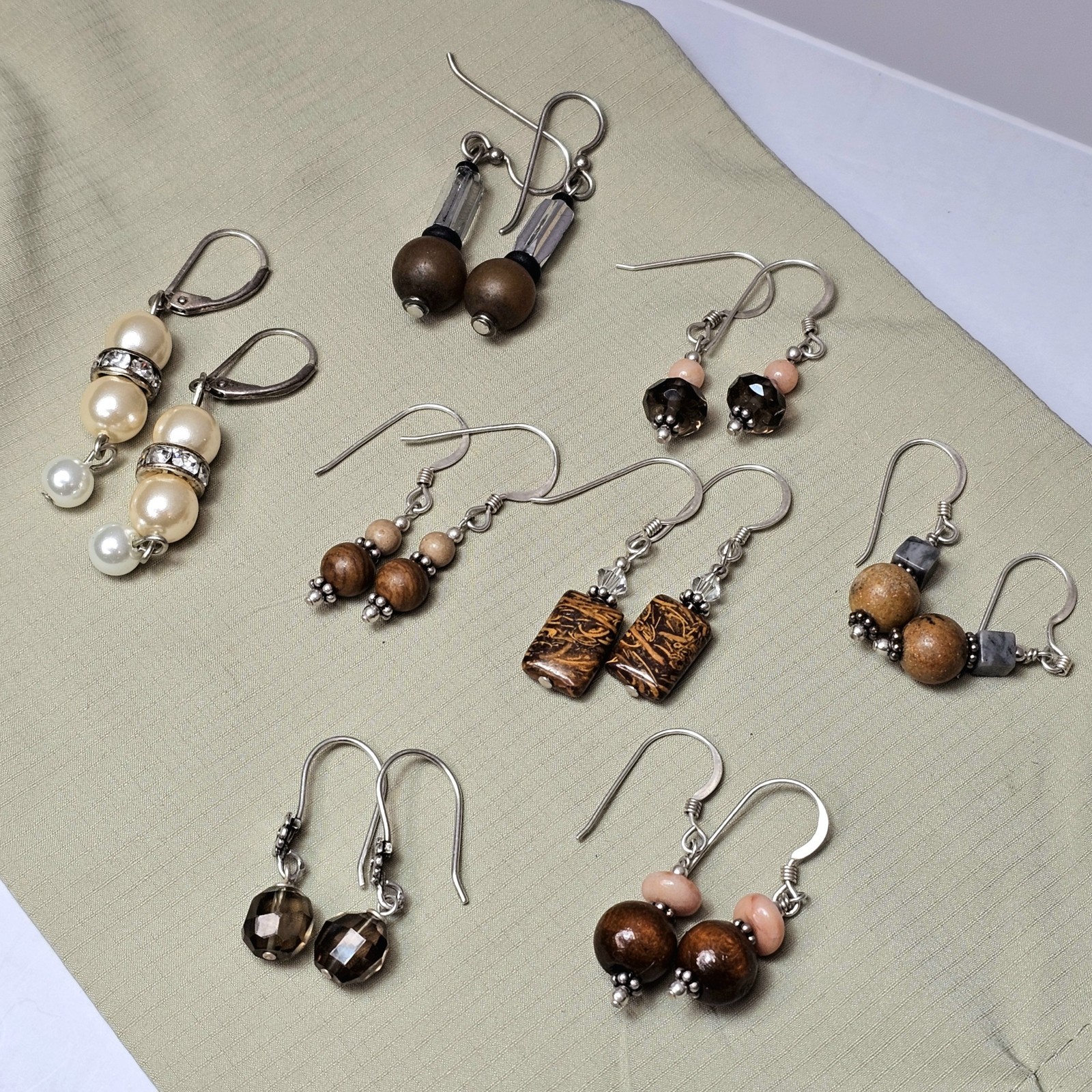 MCM 925 Sterling Silver Bead Bohemian Dangle Drop Earrings Set of 8 Pairs