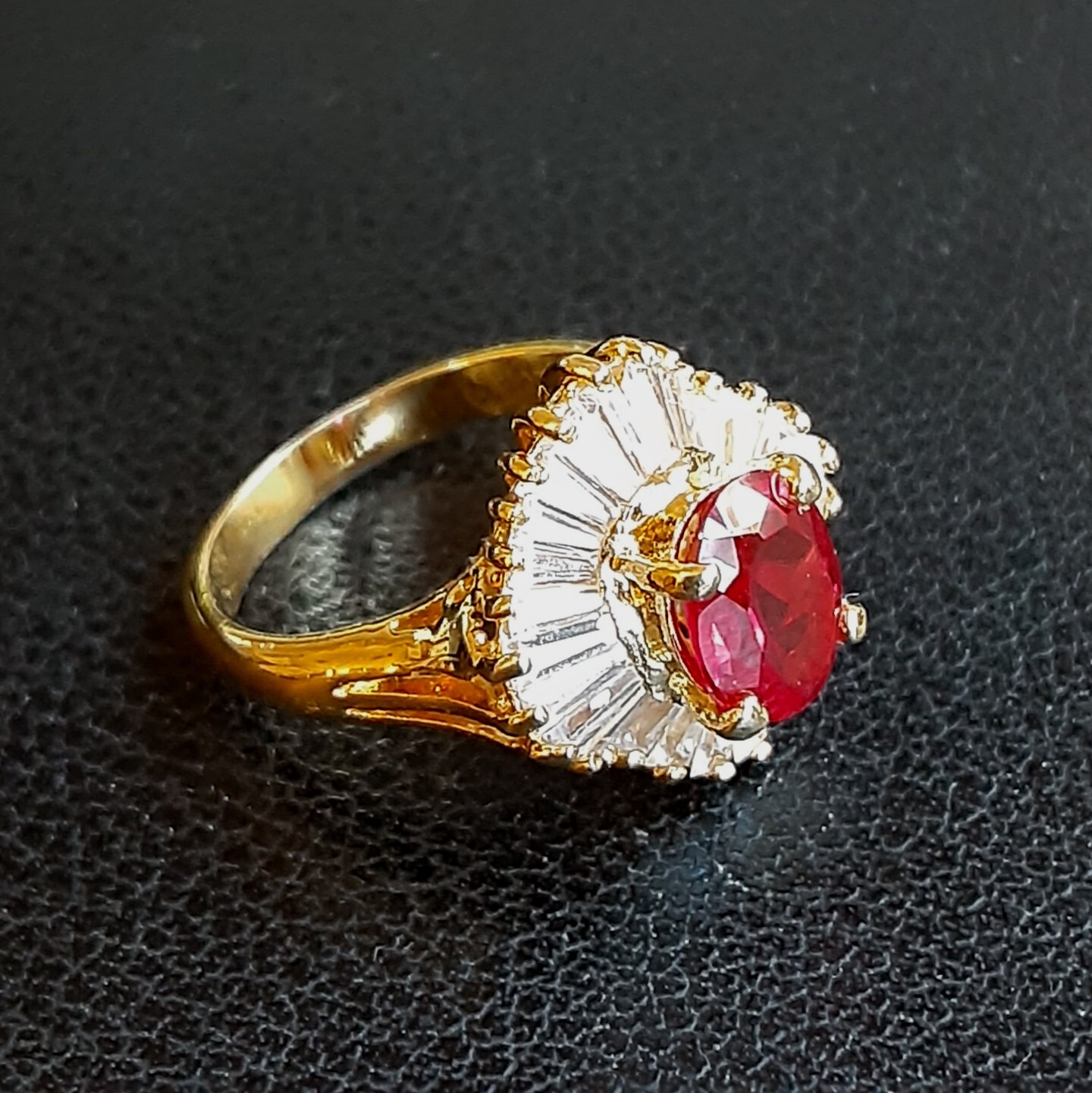Vintage Red CZ Cocktail Ring Silver size 5.25 signed AFJ