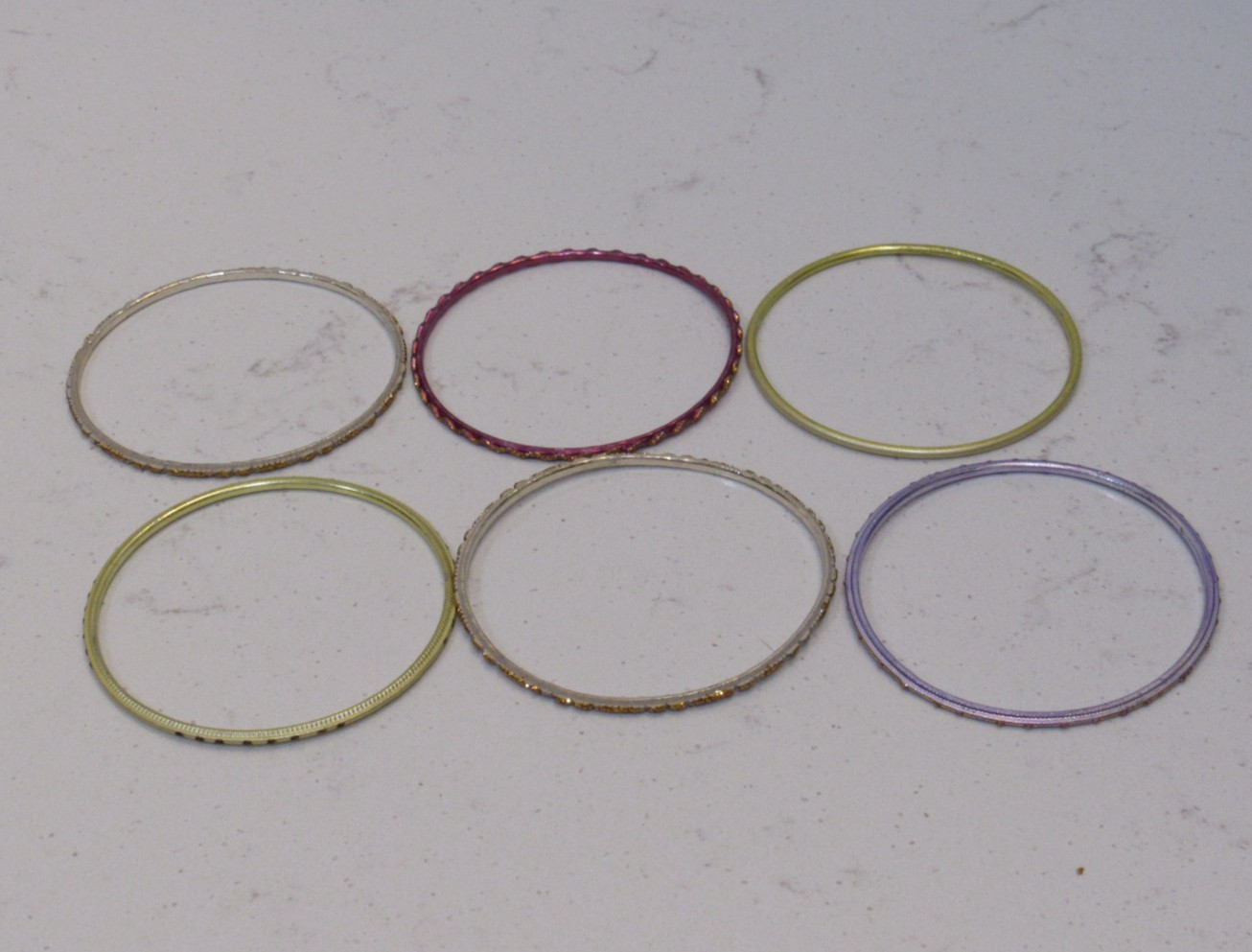Lot of 6 Bangle Bracelets Gold Tone Stackable Boho Retro Multi Color Bollywood