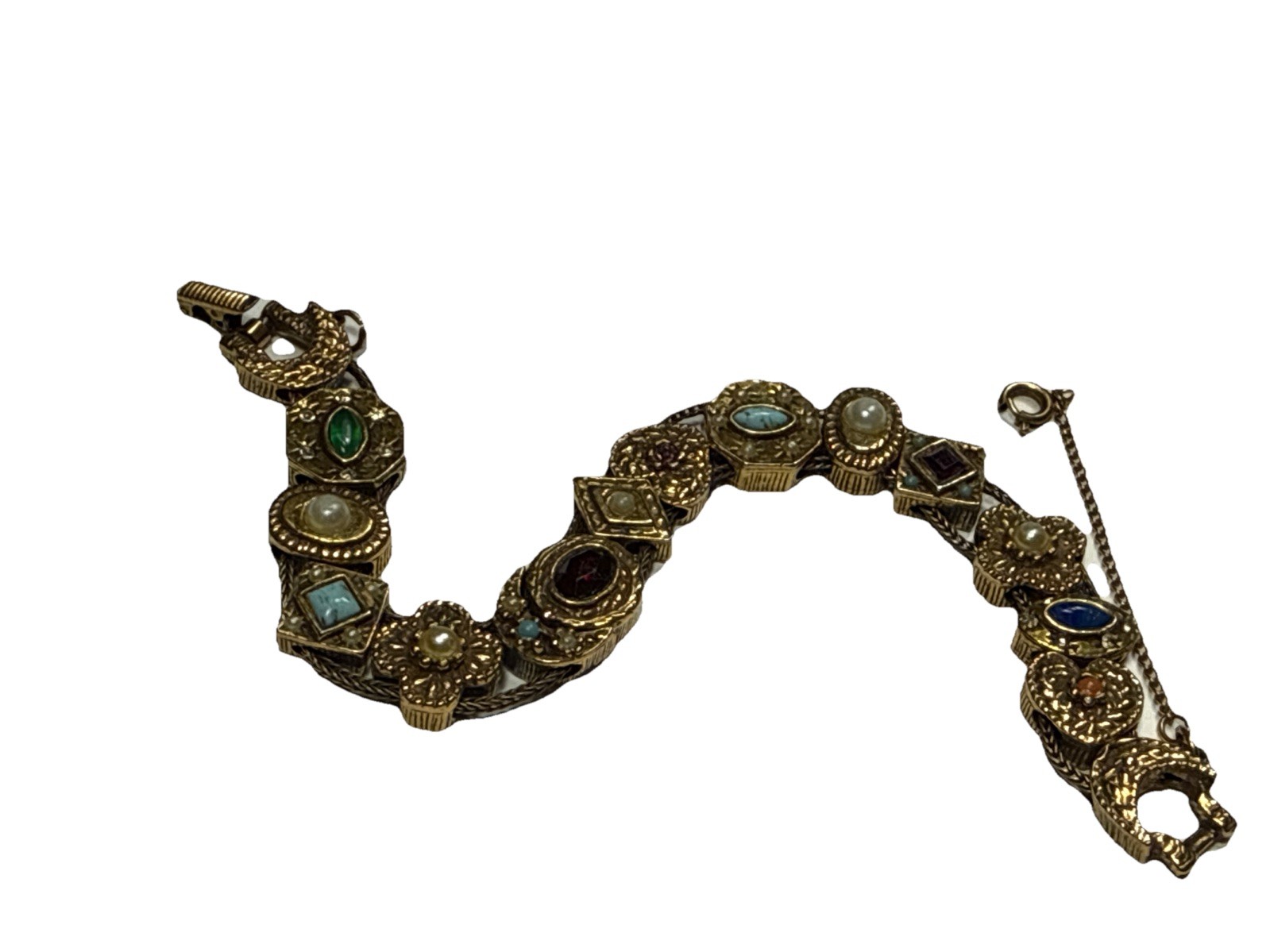 1960’s Goldette N.Y. Victorian Revival Multi-Color Stones Slide Bracelet 7” L