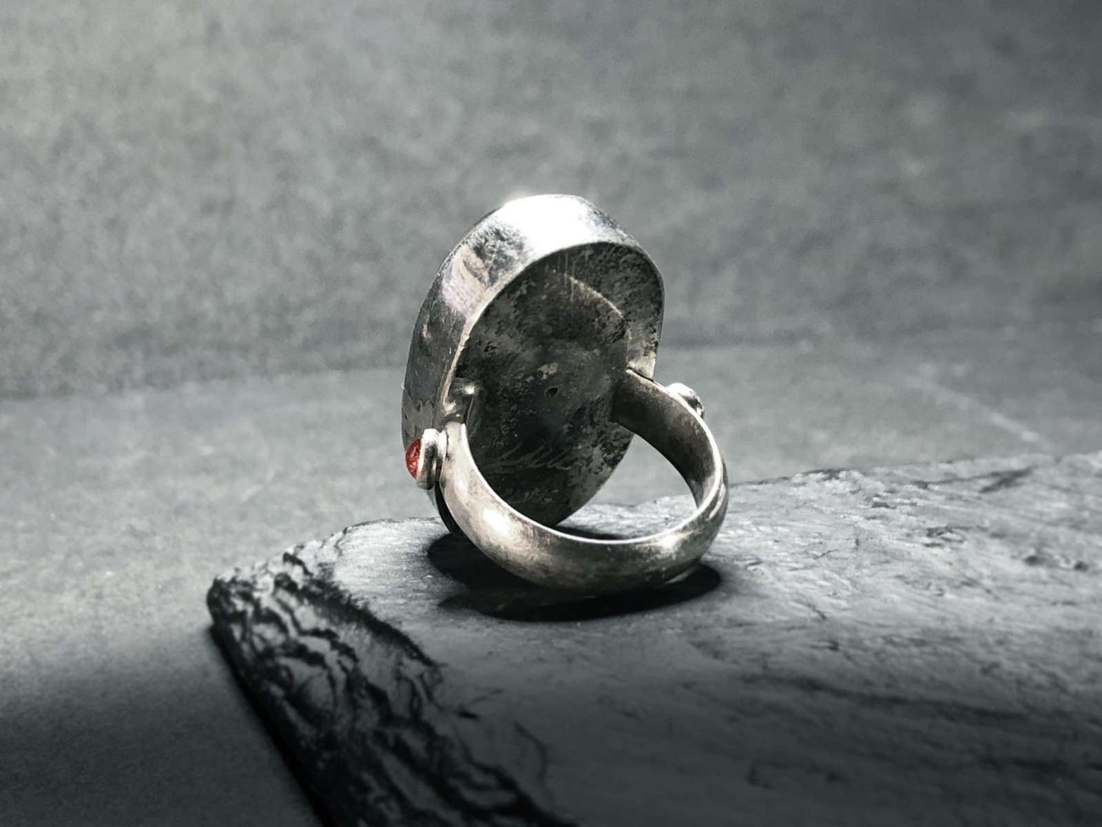 Vtg UNIQUE Modernist Era Large PHANTOM QUARTZ Bulging Cab Sterling Silver Ring