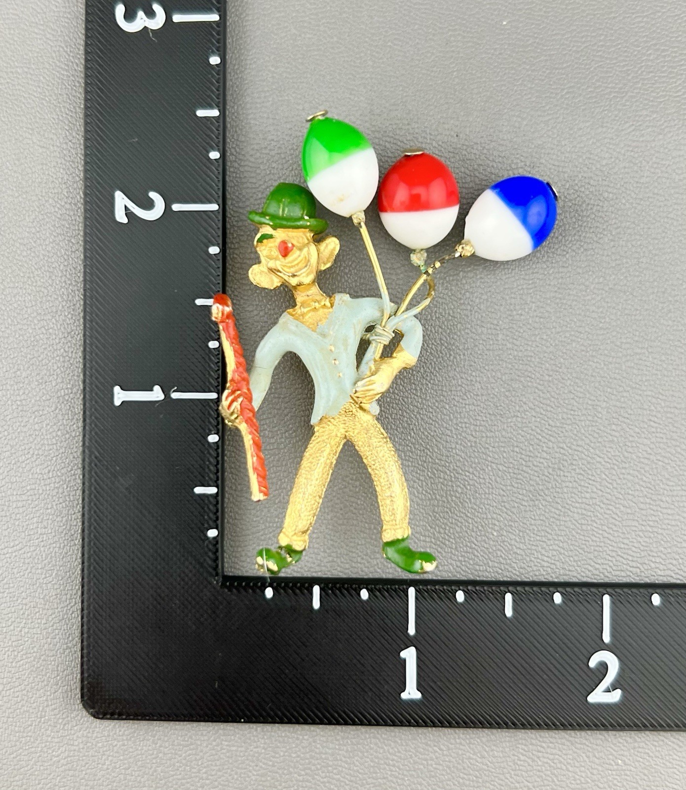 Vintage Kinetic Brooch Balloon Seller Spinning Plastic Enamel Figural Hobo