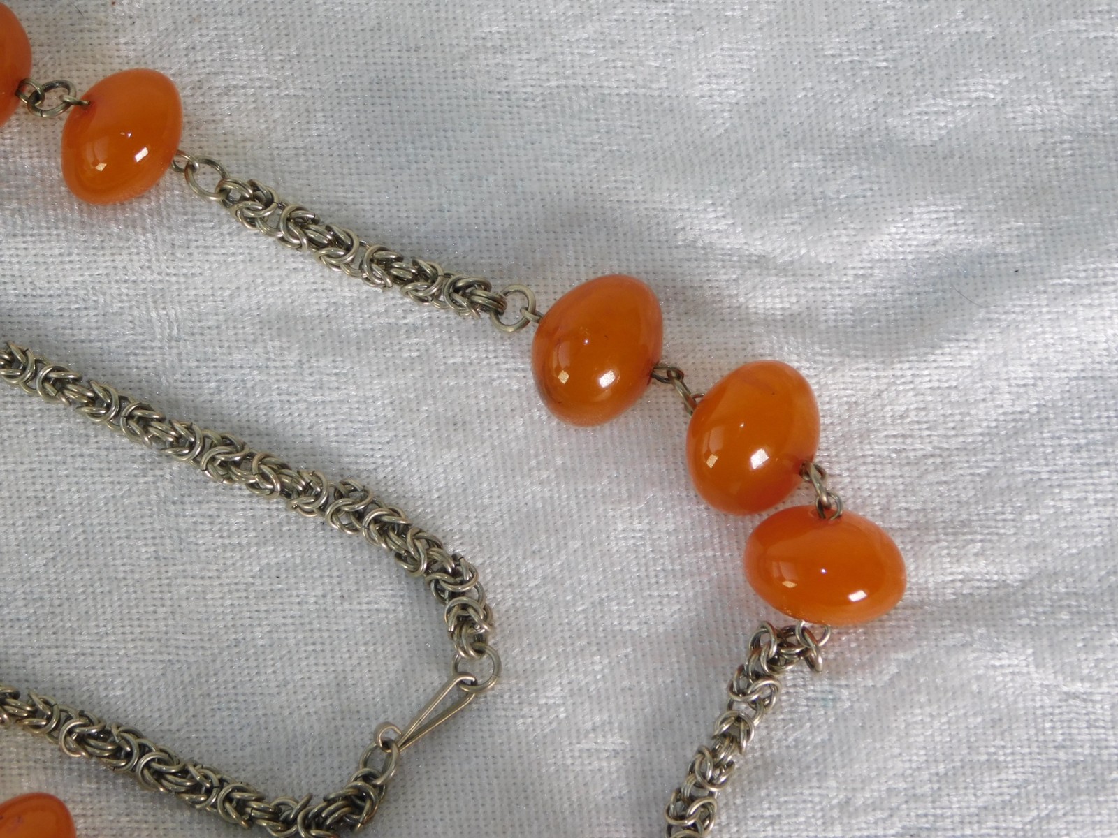 Vintage Natural Butterscotch Egg Yolk Baltic Amber Silver Bead Necklace 87g 48″
