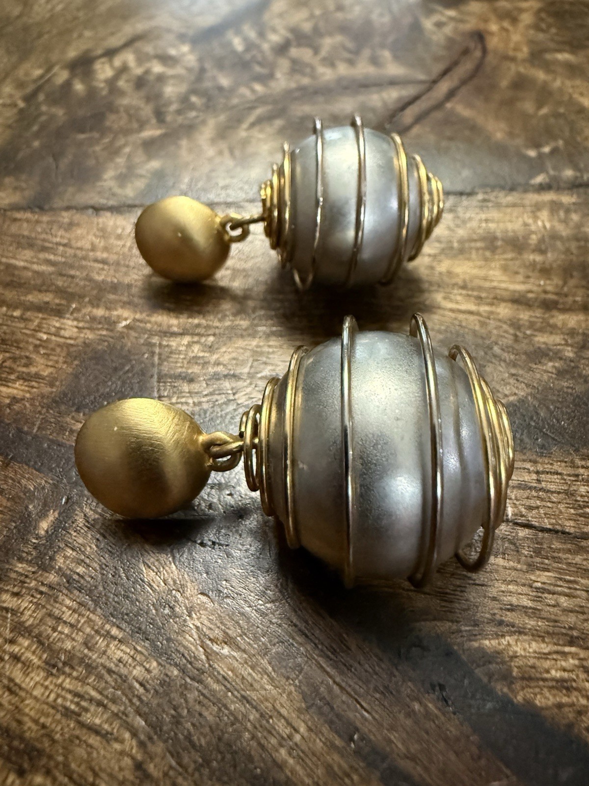 Givenchy Paris New York Brushed Gold and Silver Caged Ball Pierced Earrings