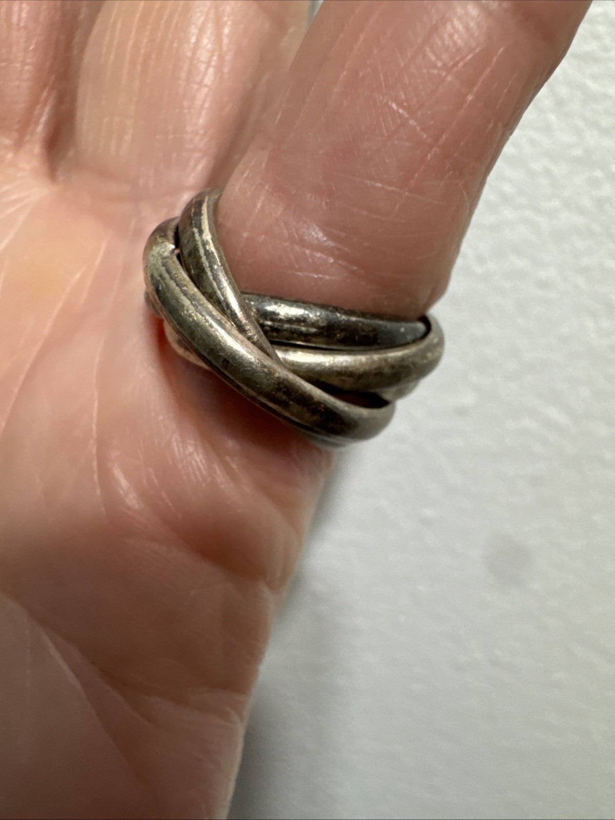 Vintage Chunky 5 Interlocking Sterling Silver Size 4.5 Band 8.6g Ring Tarnished