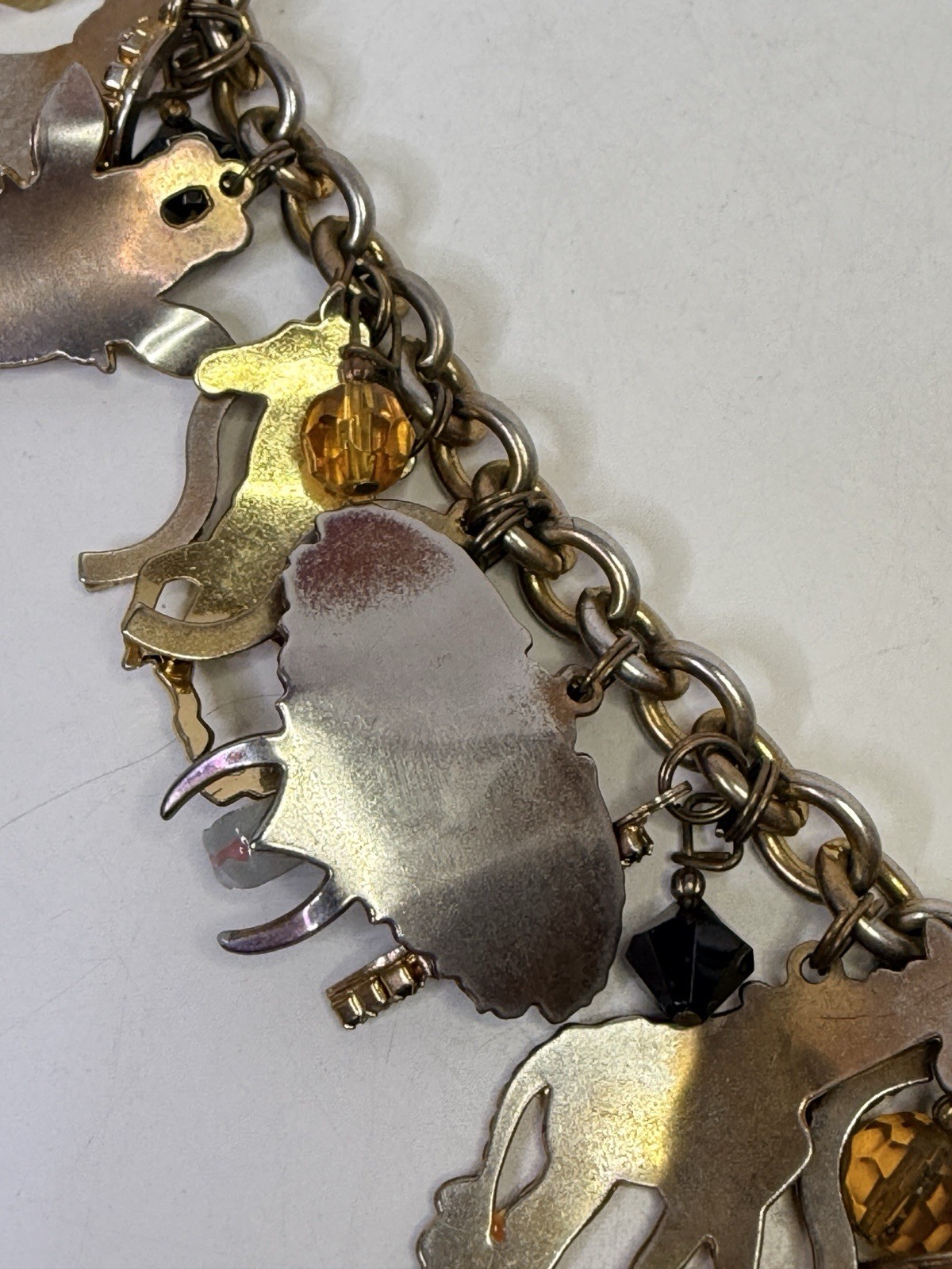 Lunch at the Ritz Signed Charm Bracelet Enamel Zoo Animals Toggle & Loop READ