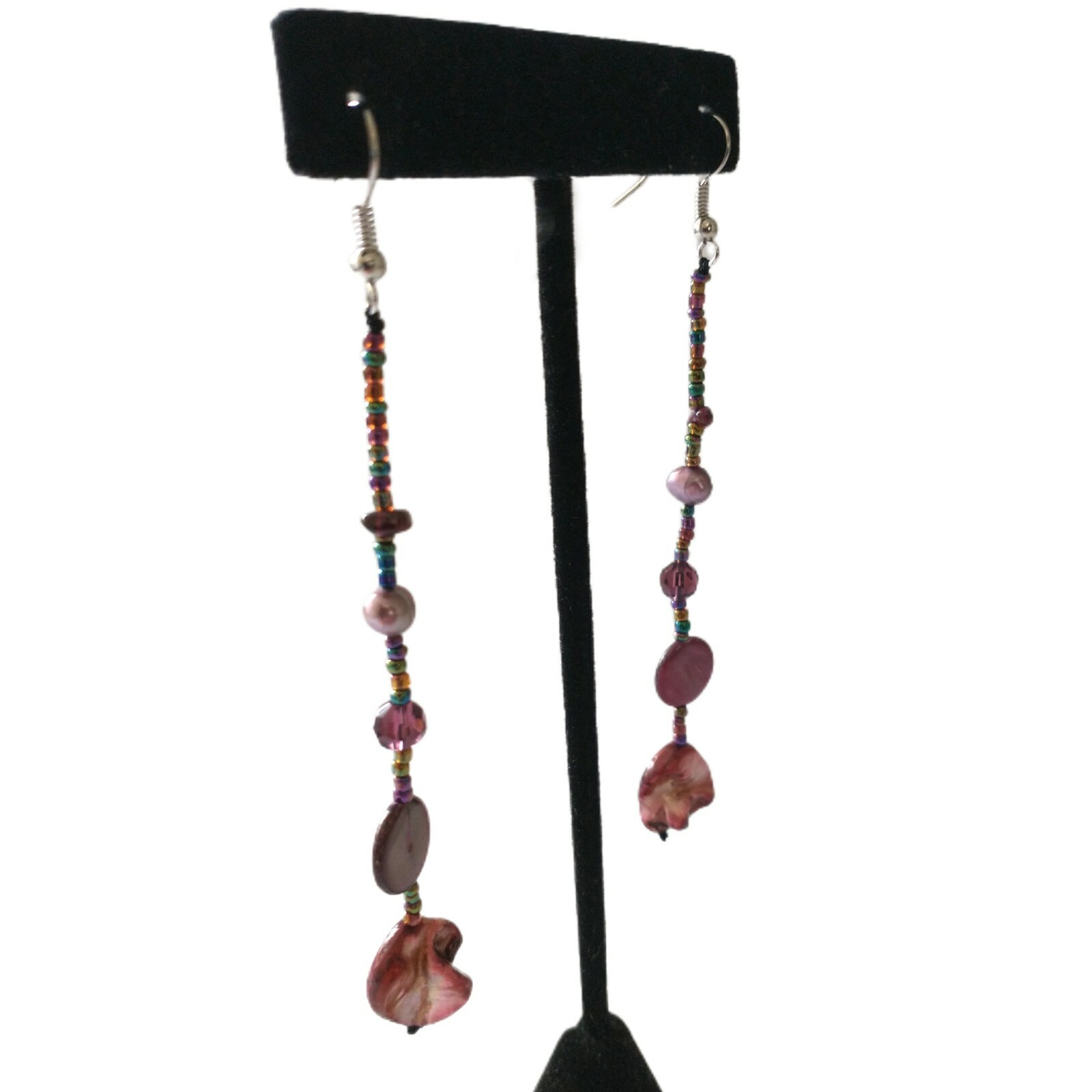 Pink Shell Beaded Dangle Earrings Boho Coastal Beach Mermaidcore Statement