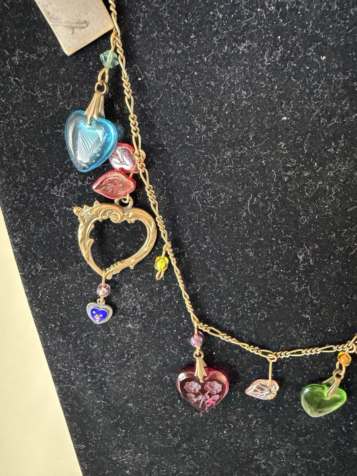 Vintage Signed Glassworks Studio Multi Charm Love Luck Fun Heart 30″ Necklace
