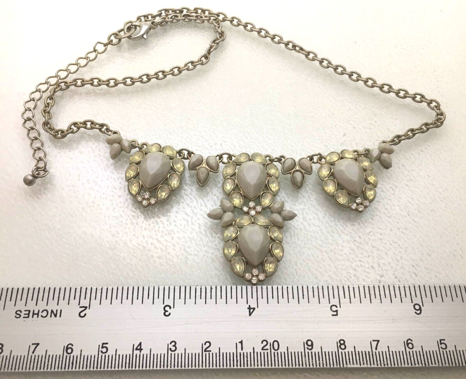 Art Deco Style Statement Necklace Gray Clear Rhinestones Vintage Glam Pendant