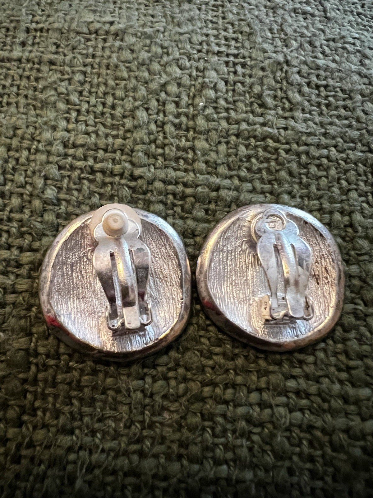 Vintage 80s Givenchy Clip On Earrings 4G Logo OLD MONEY Signed Satin Silver Tone