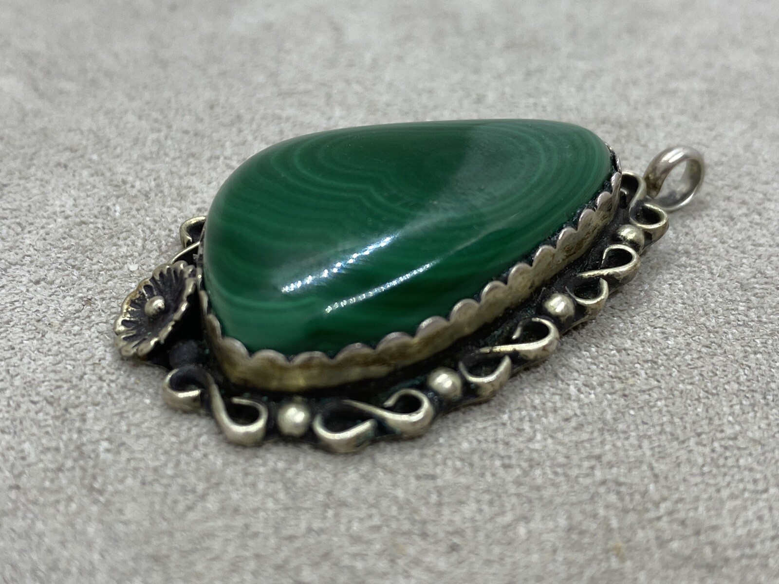 Vintage N.A. DW SIGNED Malachite Sterling Silver Pendant