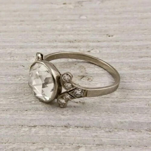 Vintage Art Deco Rose Cut Lab Created Diamond Wedding 925 Silver Ring For Her