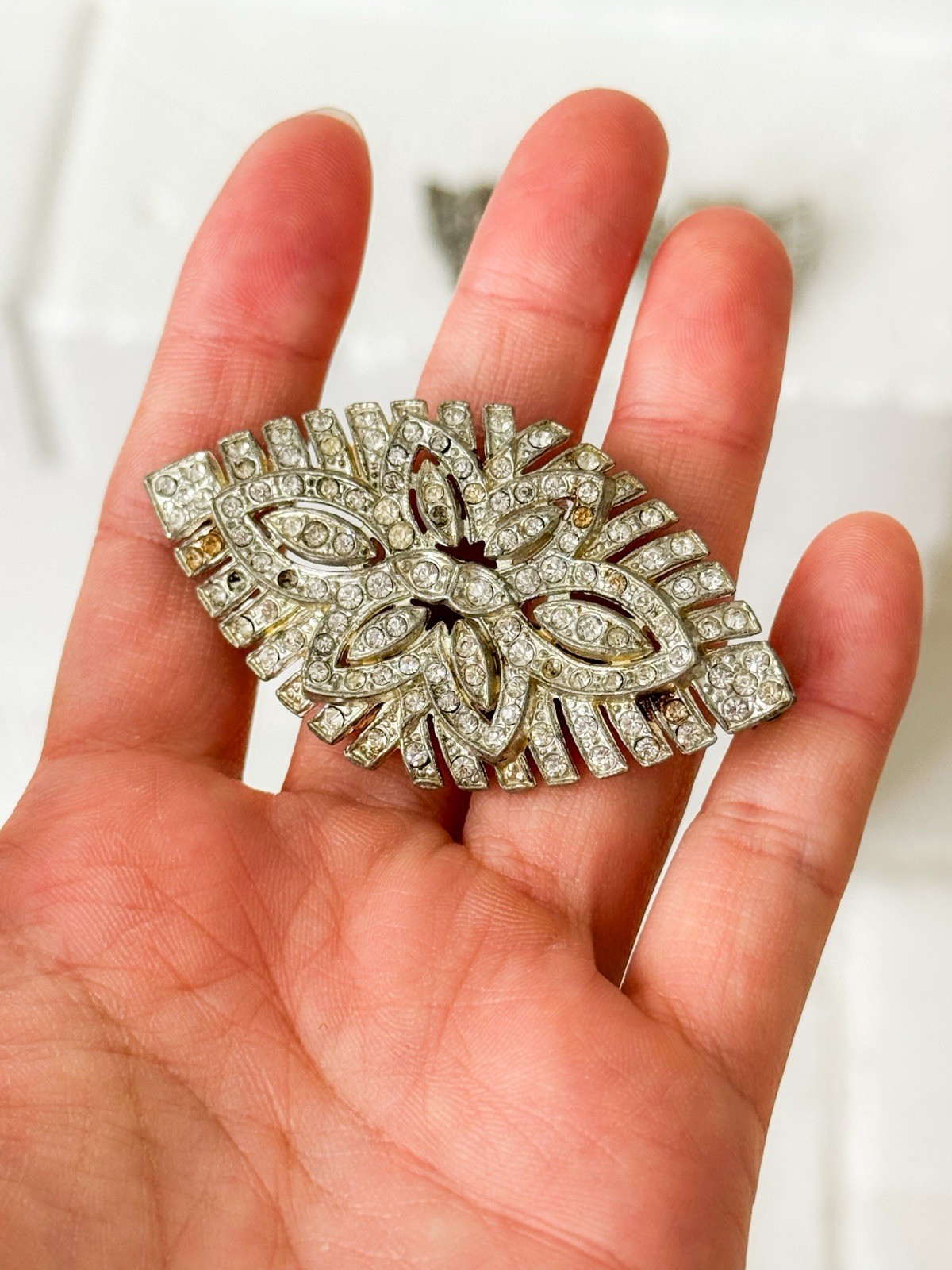 Lot 3 Antique At Deco Rhinestone Dress Clip & Brooch 1930s Estate Jewelry
