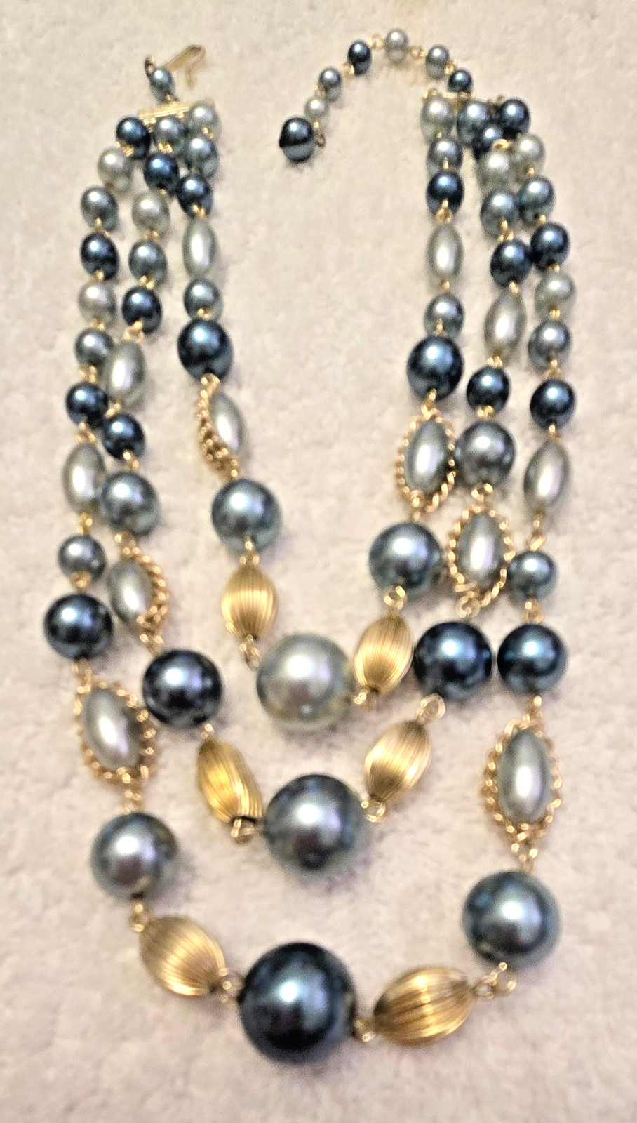 Vintage Mid Century Japan Blue Three Strand Choker Necklace