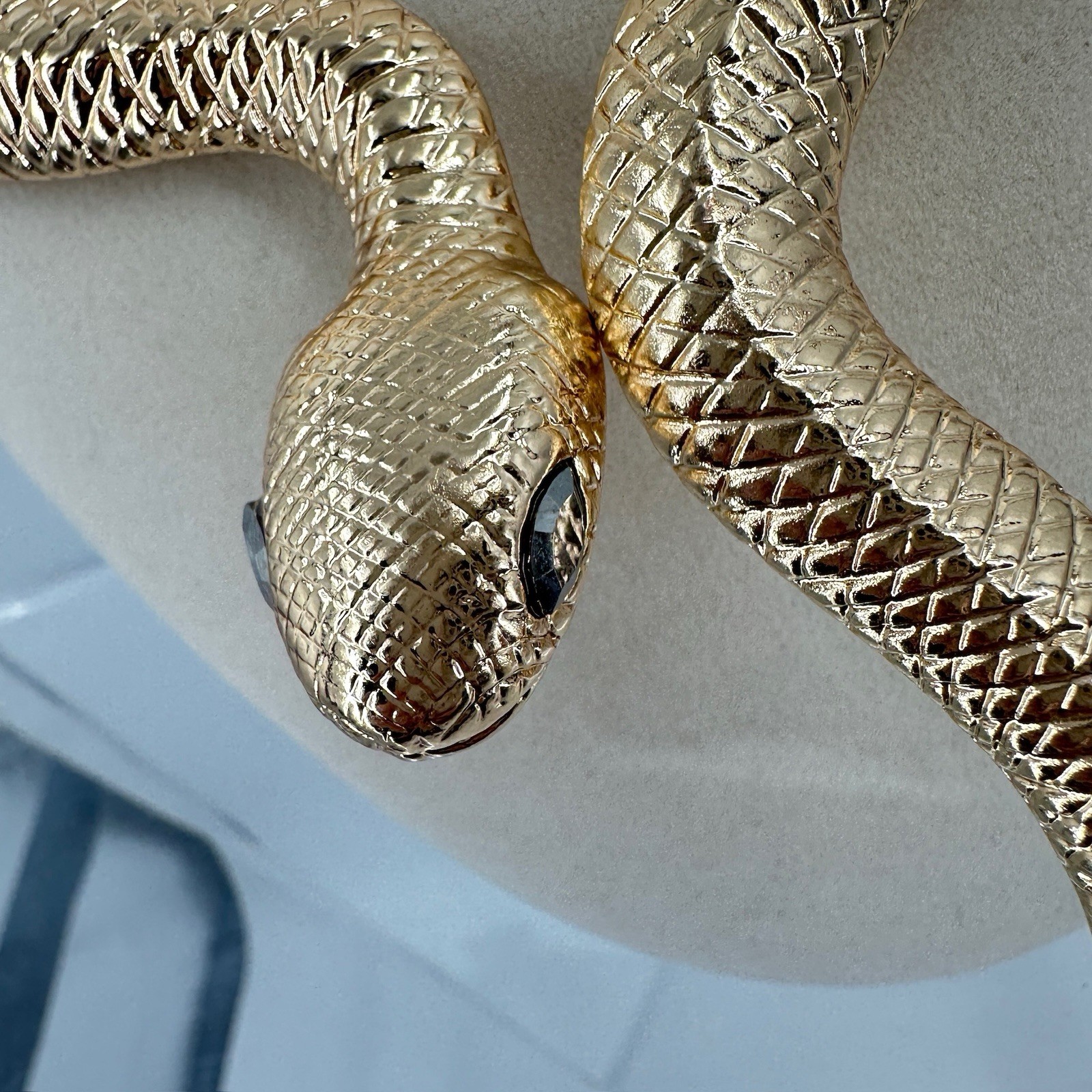 Vtg Snake Choker Necklace Black Eyes Gold Tone Rhinestone Egyptian Revival