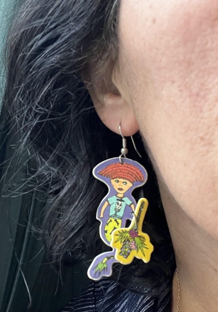 Vtg Mermaid Earrings Signed 1990 Beach Art Skull Dangle Goth Boom Boom Wiz