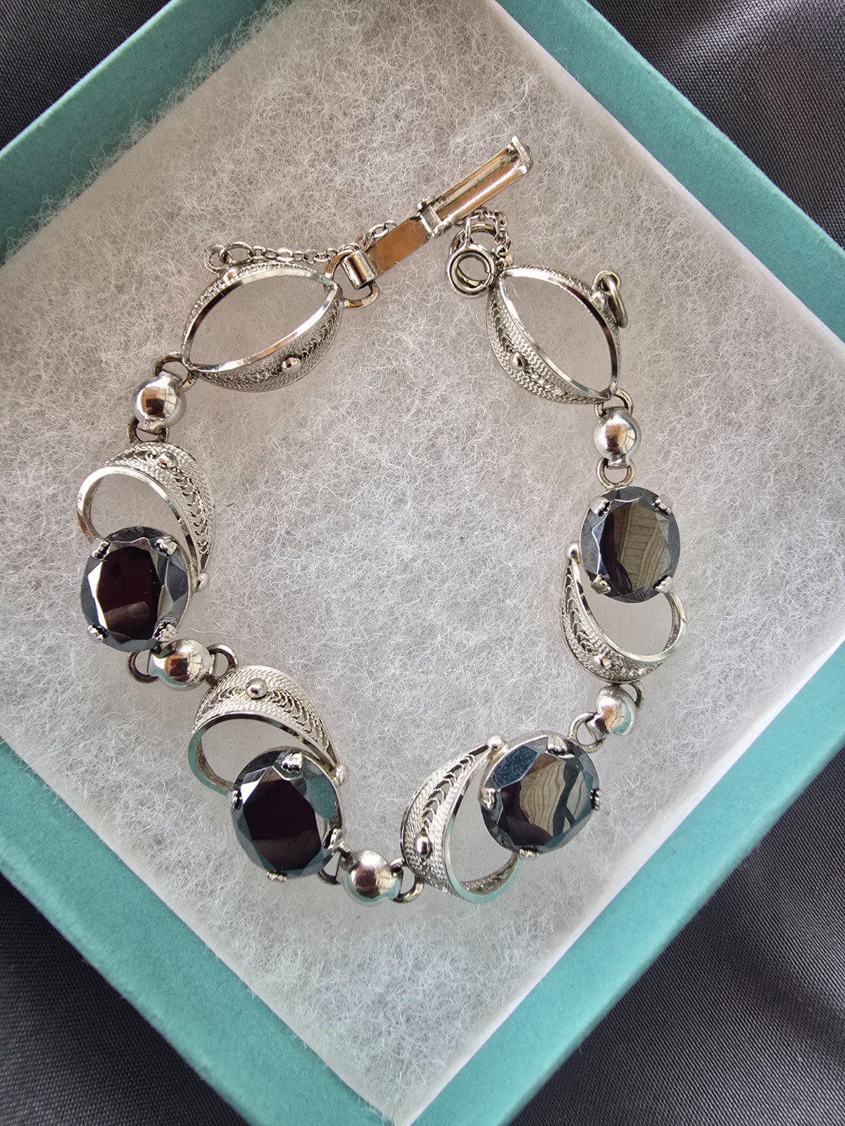Vintage Sorrento Sterling Silver Black Hematite Bracelet Necklace Earrings