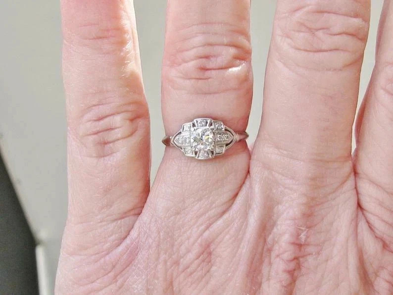 Art Deco Style Round Cut Lab Created Diamond Engagement 14K White Gold FN Ring