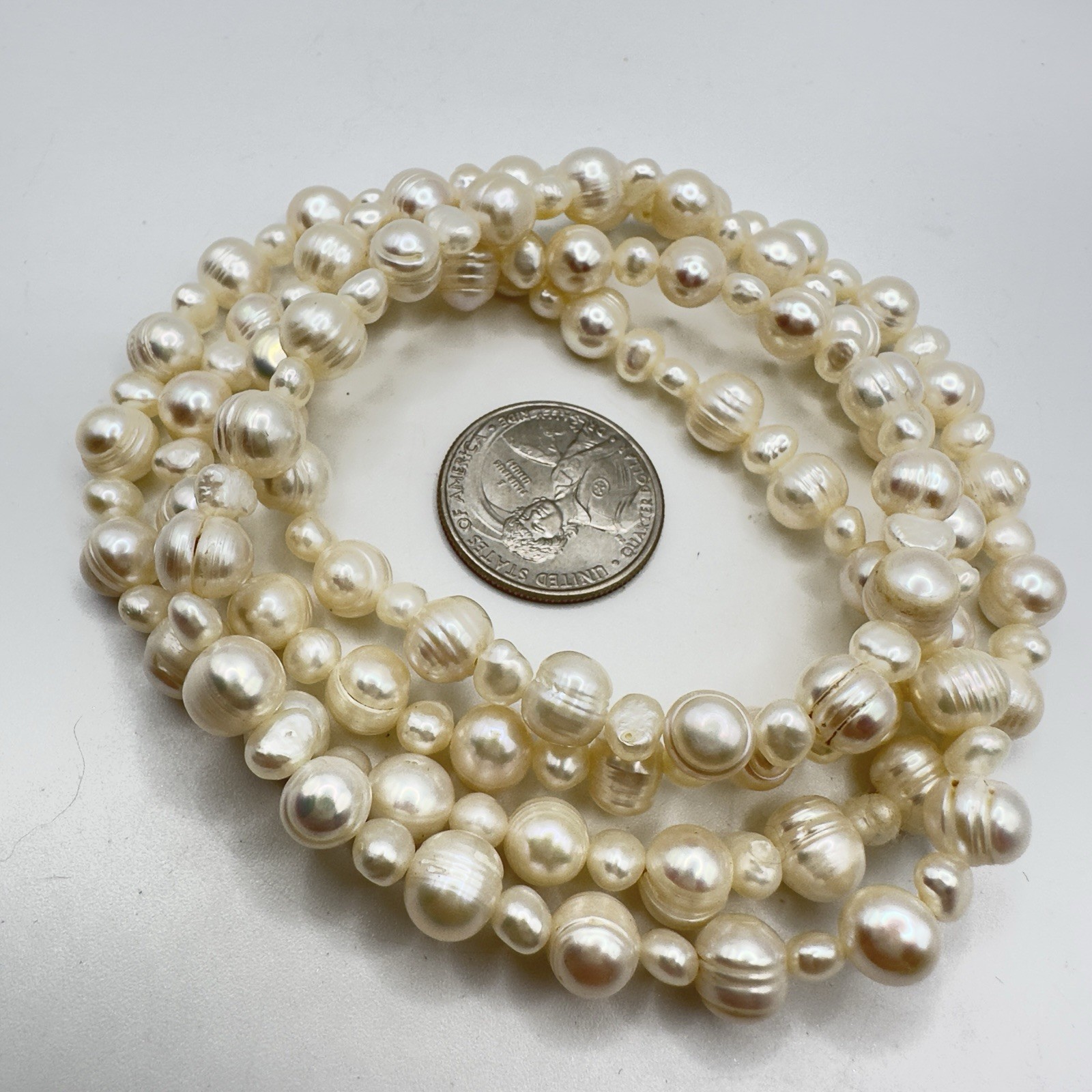 Baroque Pearl Necklace Continuous Strand 34″ Cream Off White 5mm – 8mm