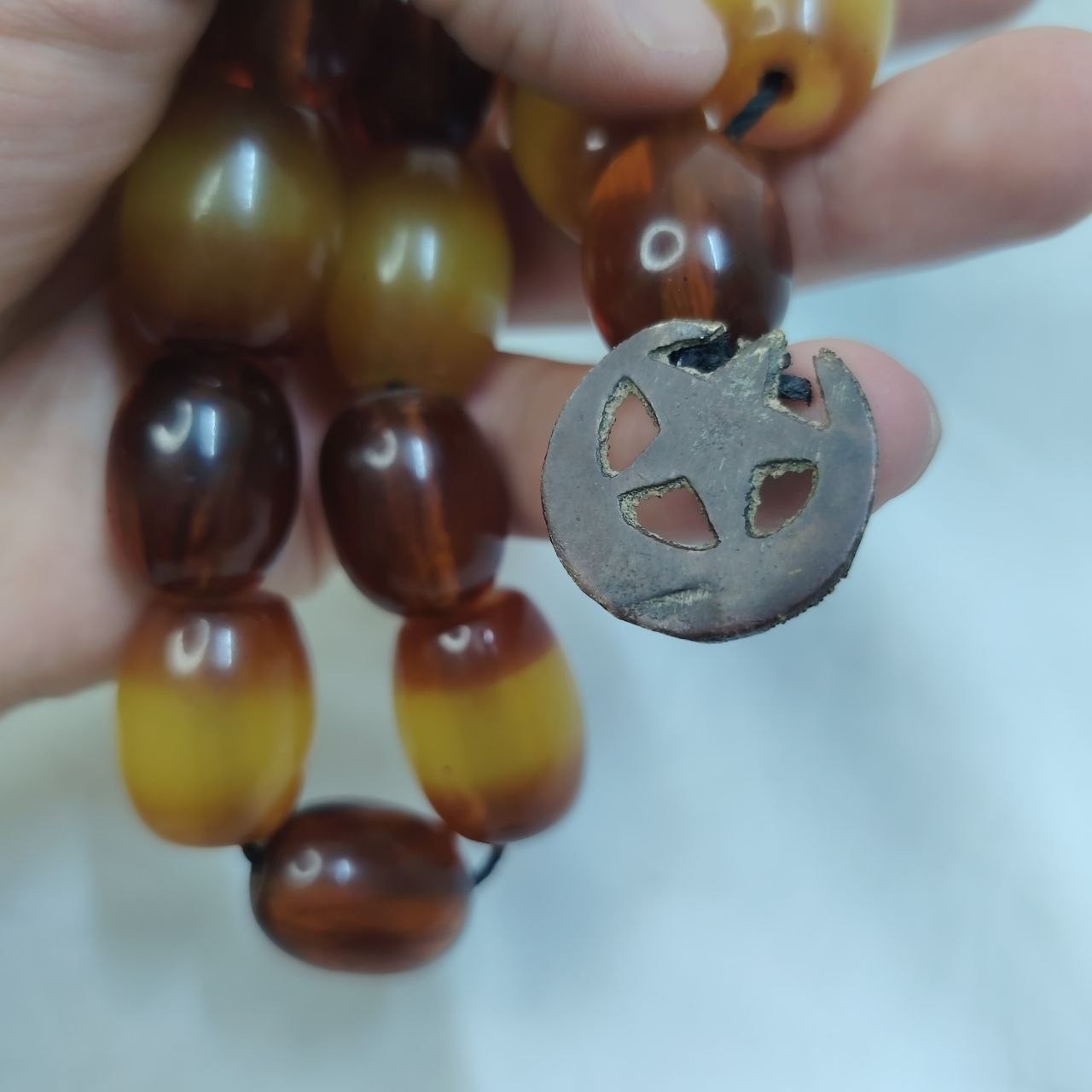 Vintage Style Amber Color Beaded Necklace Large Barrel Beads 128g Estate Jewelry