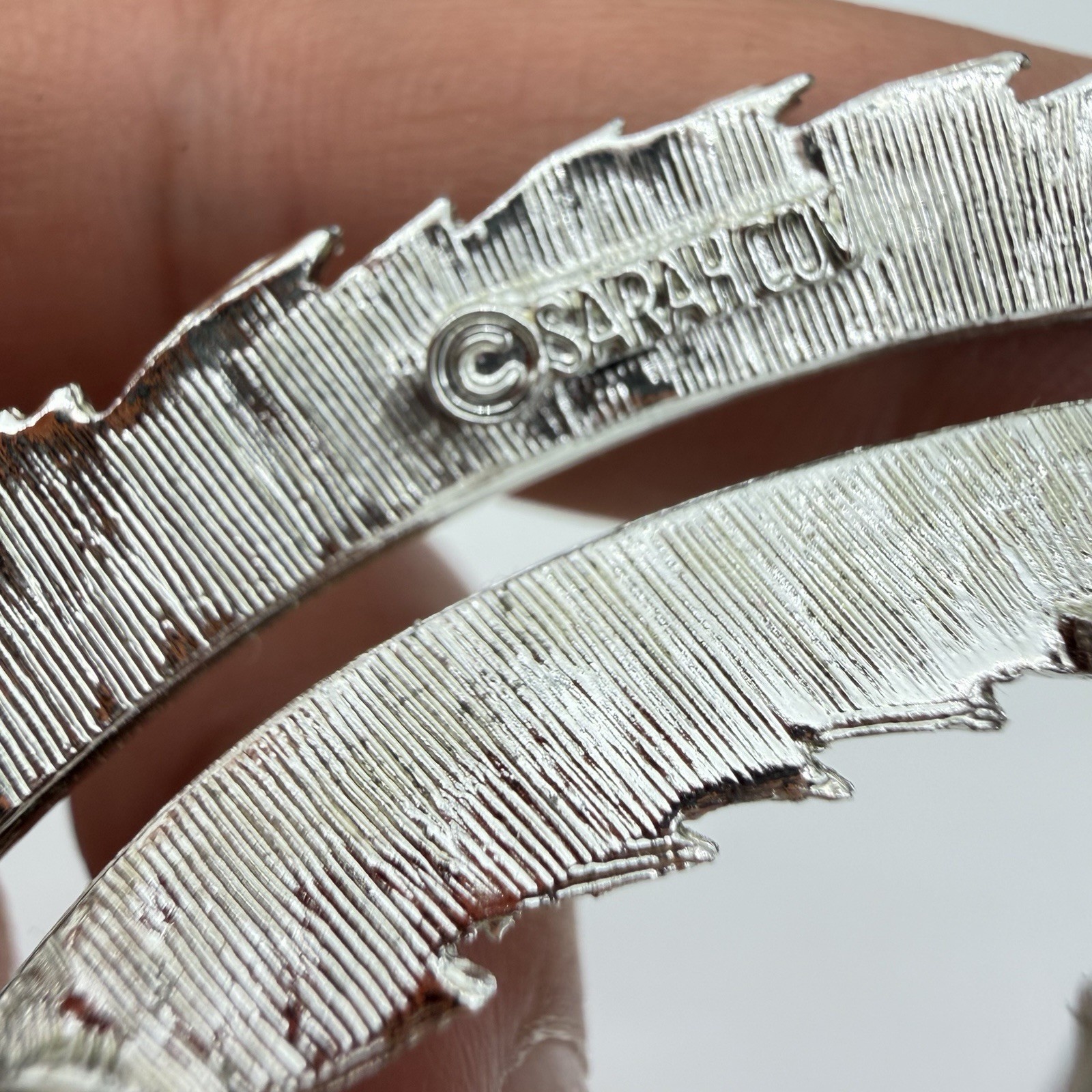 Vintage Sarah Coventry Leaf Brooch Large Textured Silver Tone