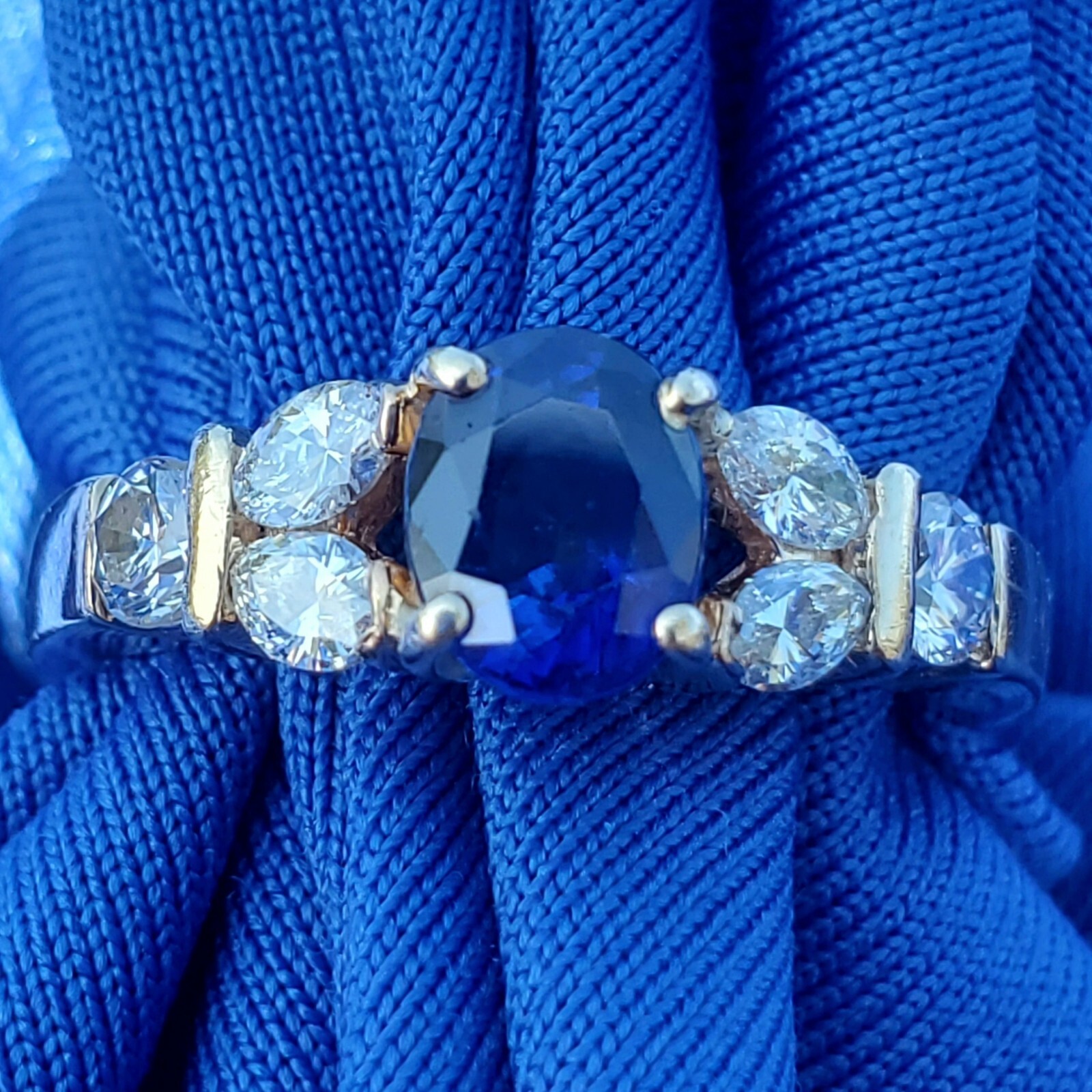 Original EARTH MINED SAPPHIRE DIAMOND Deco Engagement Ring 14K GOLD Solitaire