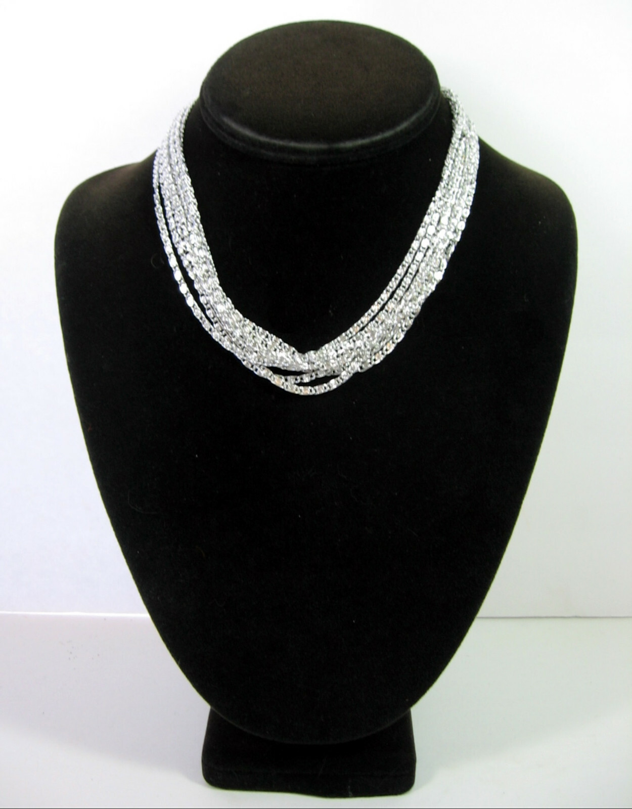 Sarah Coventry SILVERY CASCADE Multi 8 Strand NECKLACE Vintage Silvertone 16″