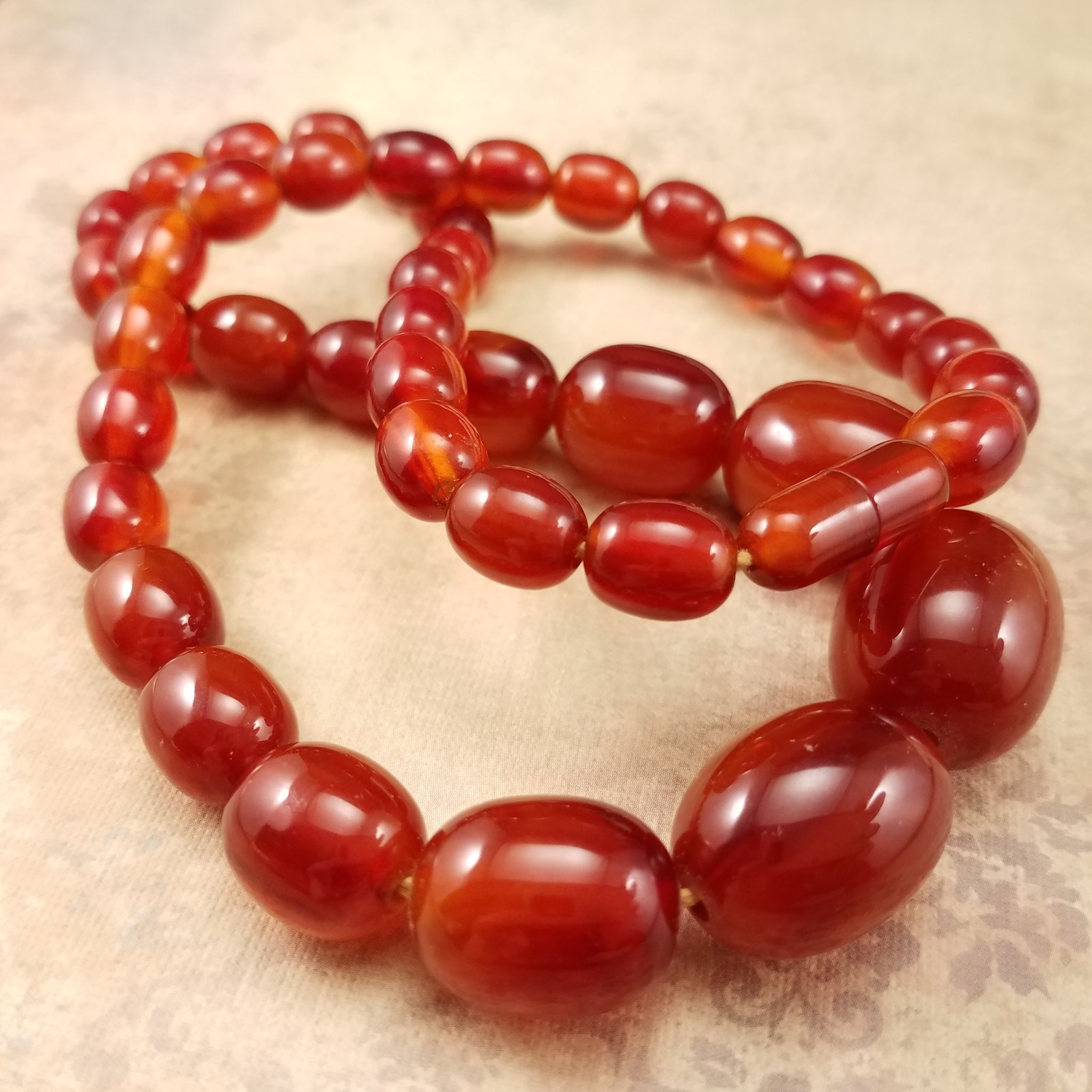 Vintage Lucite Faux Amber Bead Necklace No Metal Collectible Jewelry