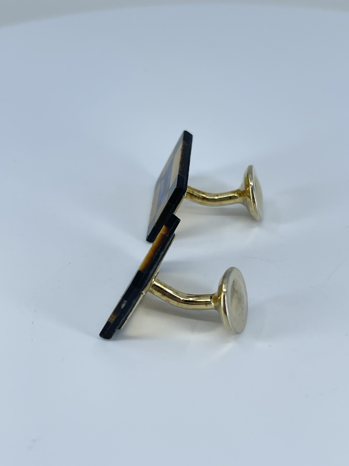 Vintage Onyx Lapis Tigers eye rectangle cufflinks polished gold tone fixed backs