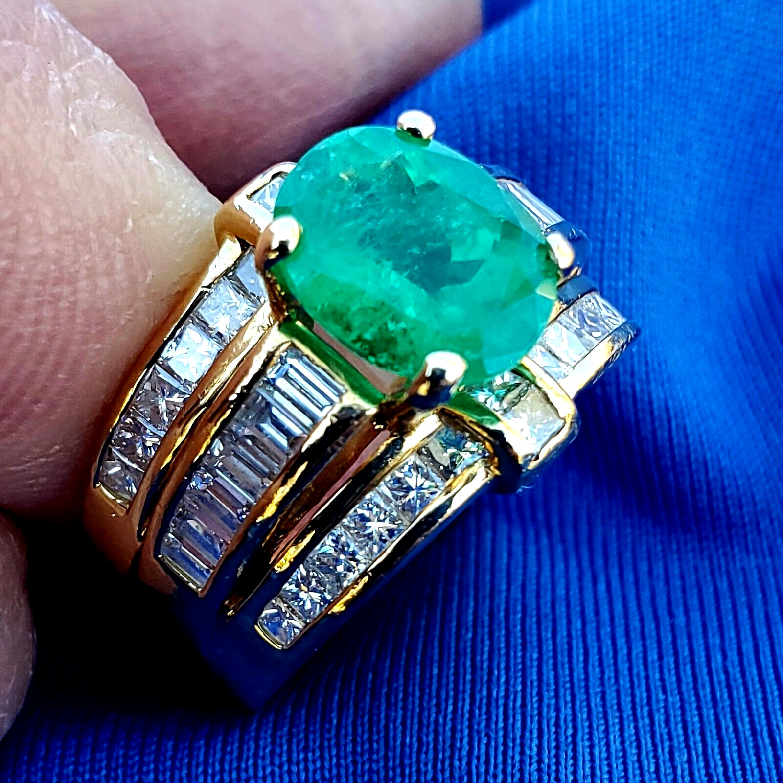 Original EARTH MINED EMERALD DIAMOND Deco Engagement Ring 14K GOLD Solitaire 4ct