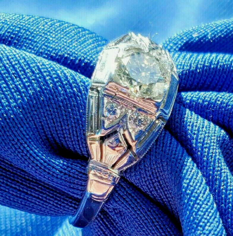 Original EARTH MINED DIAMOND Deco Engagement Ring Gatsby ERA Solitaire 14K GOLD