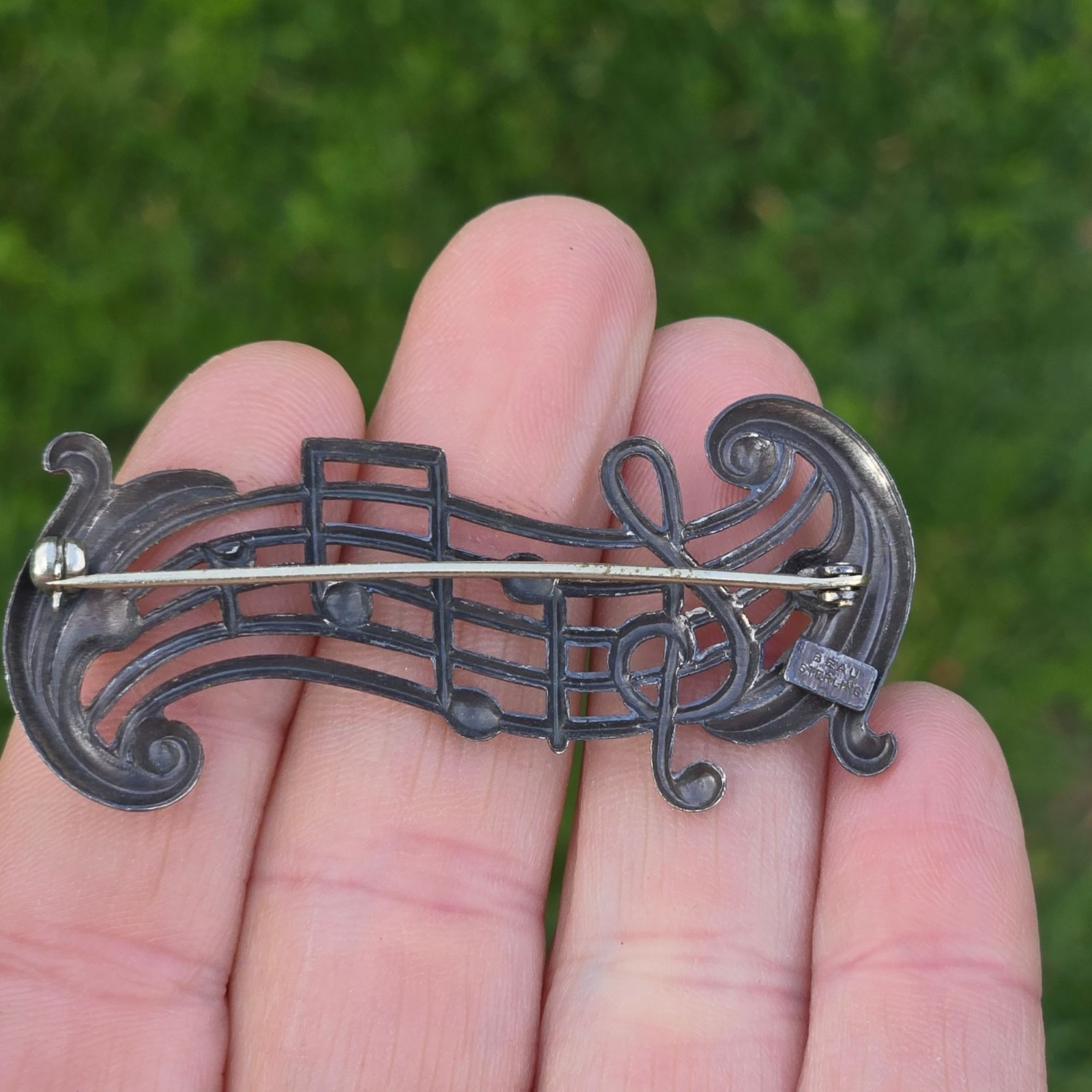 Antique Musical Notes Brooch Sterling silver Art Deco Jewelry Musician gift 5 g